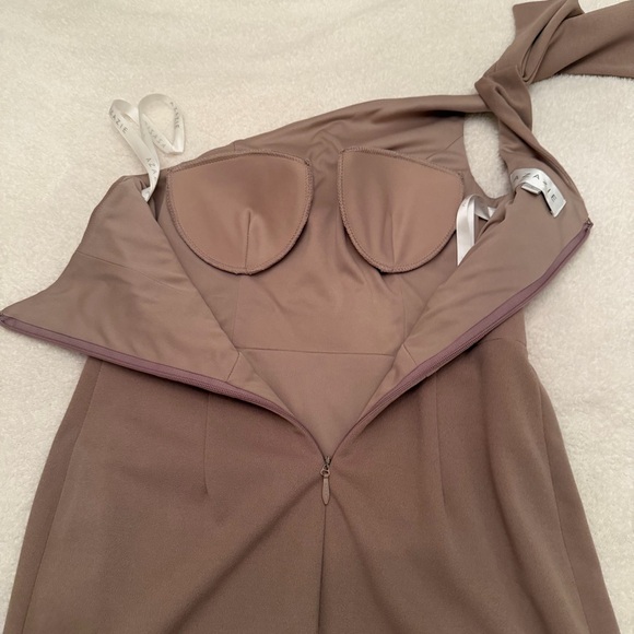 Azazie One Shoulder Tan Dress - Picture 13 of 15